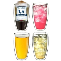 Creano Doppelwandiges Thermoglas 400ml âDG-SHâ, GroĂes Doppelwandglas Aus Borosilikatglas, Doppelwandige KaffeeglĂ€ser, TeeglĂ€ser, Latte GlĂ€ser 4er Set