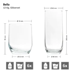 12tlg Gläserset Bella 6x Wasser Trink-Becher 6x Long-Drink Partygläser 310ml Tumbler Glas Gastro -Tassenladen 21691d6ffda482bf1dad7069f3205373