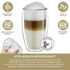 Creano Doppelwandiges Thermoglas 400ml „DG-SH“, Großes Doppelwandglas Aus Borosilikatglas, Doppelwandige Kaffeegläser, Teegläser, Latte Gläser 4er Set -Tassenladen 2ecdda508f42387e30018273a280ba5e