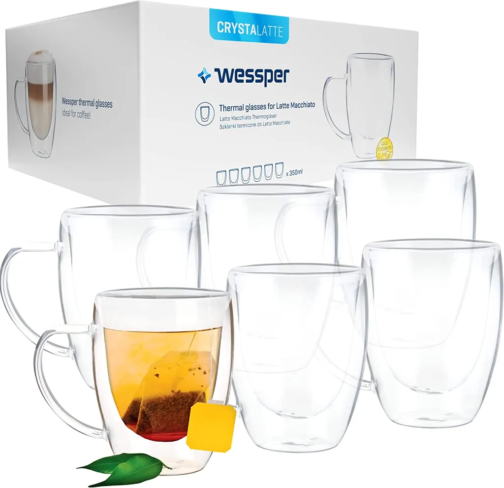 Wessper Doppelwandig Kaffeegläser Mit Henkel, 6 Stück X 350 Ml, Großes Hitzebeständiges Doppelwandglas, Thermogläser, Kaffeegläser Temperaturbeständig Mokkatassen, Teegläser, Latte Machiatto Gläser 3 Wessper Doppelwandig Kaffeegläser Mit Henkel, 6 Stück X 350 Ml, Großes Hitzebeständiges Doppelwandglas, Thermogläser, Kaffeegläser Temperaturbeständig Mokkatassen, Teegläser, Latte Machiatto Gläser