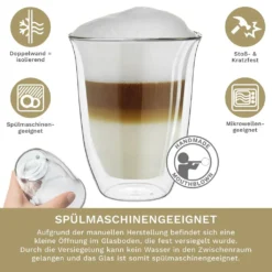 Creano Doppelwandige Gläser 250ml „DG-V“, 4er Set, Thermoglas Doppelwandig Aus Borosilikatglas, Kaffeegläser, Teegläser, Latte Gläser, Doppelwandgläser -Tassenladen 37f499bdcf64c0738dcf48c4bde6db1f 1