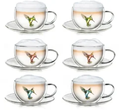 Creano 6er-Set Thermo-Tasses "Hummi" FĂŒr Tee/Latte Macchiato, Doppelwandig, Mit Kolibri-Muster | 250ml In Exklusiver Geschenkpackung