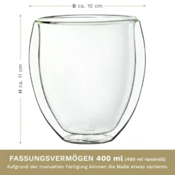 Creano Doppelwandige Gläser 400ml „DG-Bauchig“, 4er Set, Großes Thermoglas Doppelwandig Aus Borosilikatglas, Kaffeegläser, Teegläser, Latte Gläser, Doppelwandgläser -Tassenladen 6713768c3f9df55ff14b28dda084d8dc