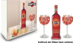 Martini Fiero Geschenkset - Fiero Wermut 0,75l (14,4% Vol) + Martini Royale Ballon Cocktail Glas Set - 2x Gläser 47cl - [Enthält Sulfite]