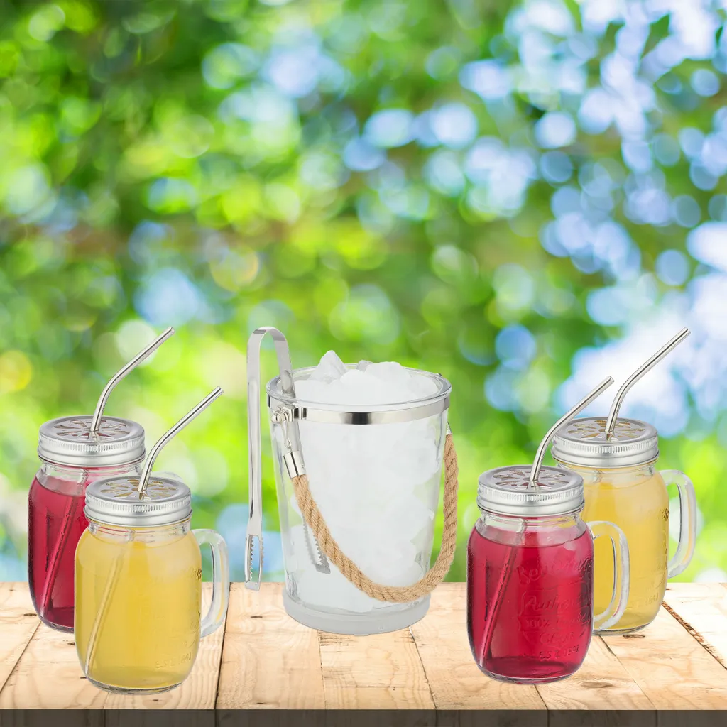 Relaxdays 4 Trinkgläser Mit Deckel Und Zubehör 4 Relaxdays 4 Trinkgläser Mit Deckel Und Zubehör – Bild 2