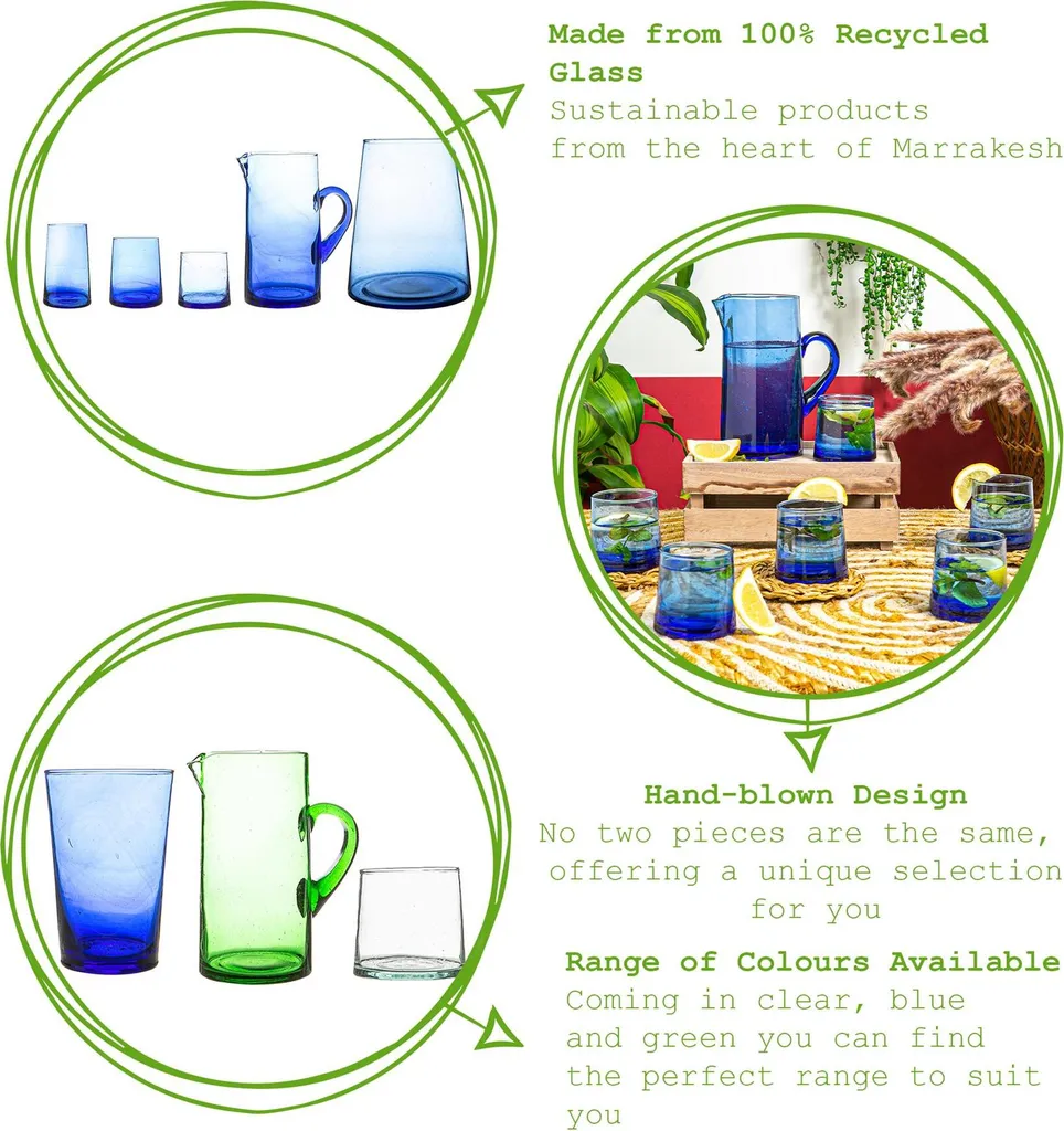 Nicola Spring 6 Stück Merzouga Recycled Longdrinkgläser Set - Trinkglas - 320ml - Blau 4 Nicola Spring 6 Stück Merzouga Recycled Longdrinkgläser Set - Trinkglas - 320ml - Blau – Bild 2