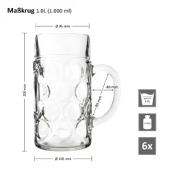 6er Set Maßkrug 1 Liter Geeicht Bierkrug Mit Henkel Bierglas Perfekt Geeignet Für Gastronomie -Tassenladen 913be6866a491ce8220bc4aafba0198a