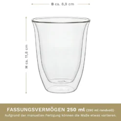 Creano Doppelwandige Gläser 250ml „DG-V“, 4er Set, Thermoglas Doppelwandig Aus Borosilikatglas, Kaffeegläser, Teegläser, Latte Gläser, Doppelwandgläser -Tassenladen 99e7155da795f5f93f5bd833ebb3b4a0 1