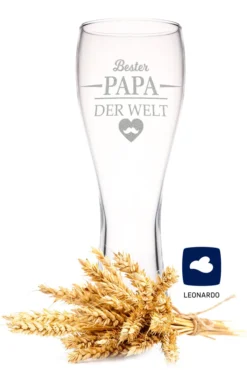 Leonardo Weizenglas Mit Gravur - Bester Papa Der Welt - Geschenk Für Papa Ideal Als Vatertagsgeschenk 0,5l Bierglas Weiz