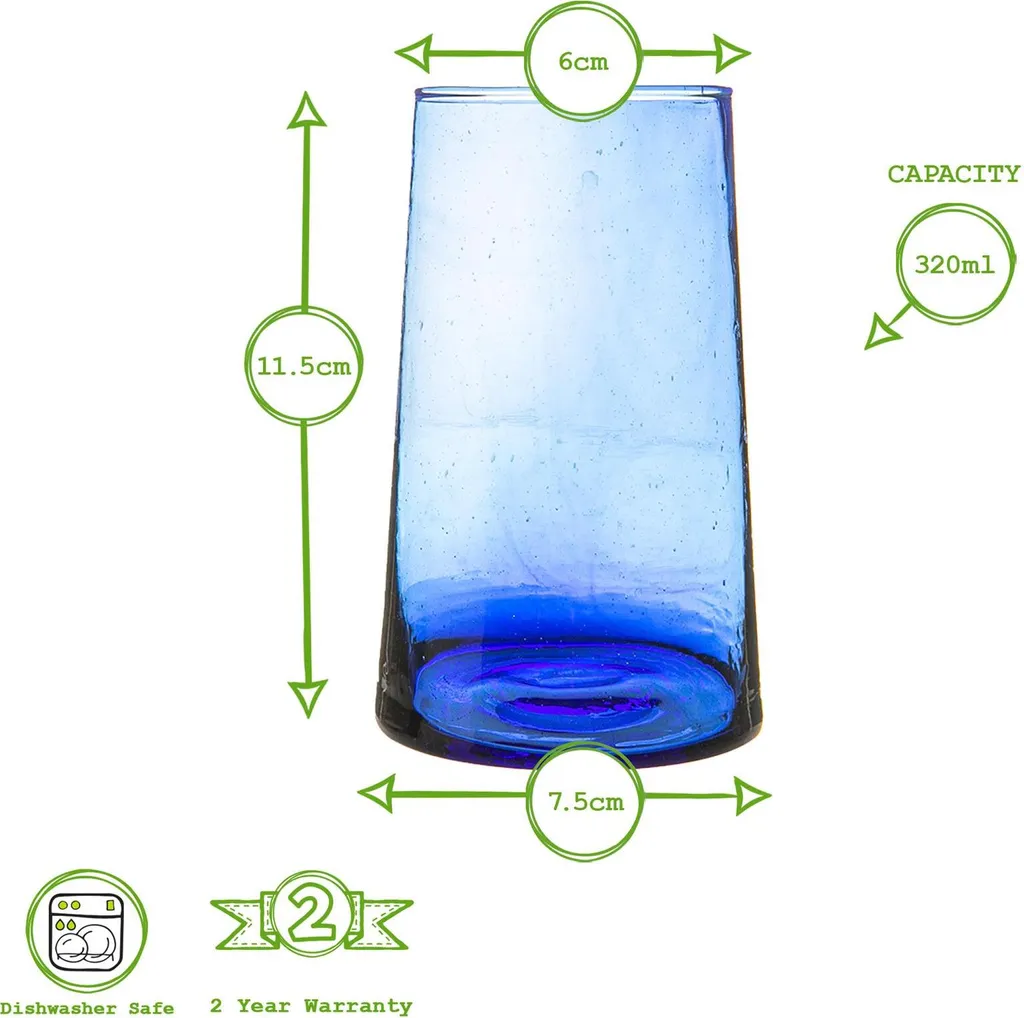 Nicola Spring 6 Stück Merzouga Recycled Longdrinkgläser Set - Trinkglas - 320ml - Blau 5 Nicola Spring 6 Stück Merzouga Recycled Longdrinkgläser Set - Trinkglas - 320ml - Blau – Bild 3