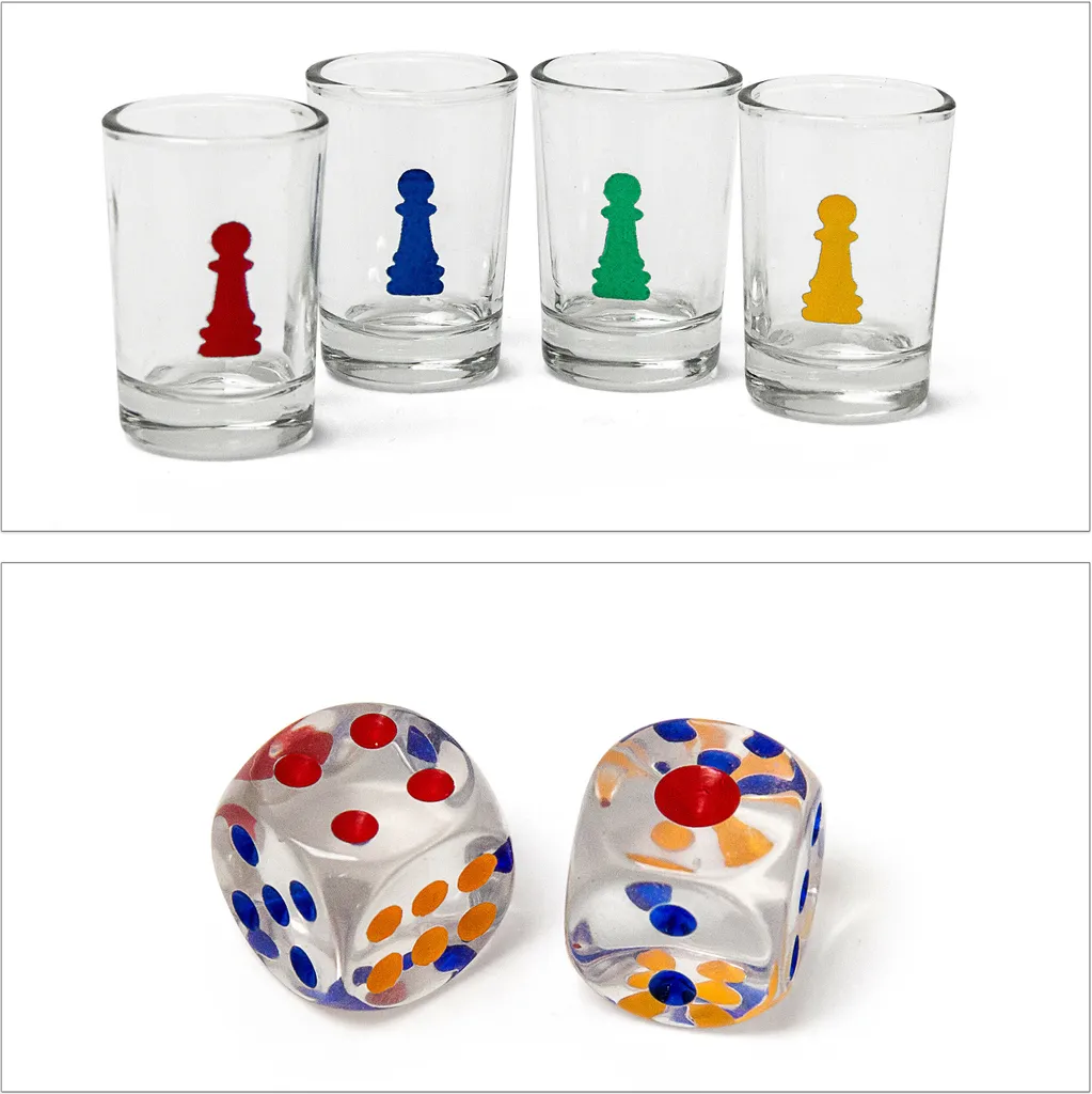 Relaxdays 10010181 Drinking Ludo Spiel, Partyspiel Für Erwachsene, Brett, 2 Würfel & 16 Shotgläser, Lustiges Trinkspiel 6 Relaxdays 10010181 Drinking Ludo Spiel, Partyspiel Für Erwachsene, Brett, 2 Würfel & 16 Shotgläser, Lustiges Trinkspiel – Bild 4