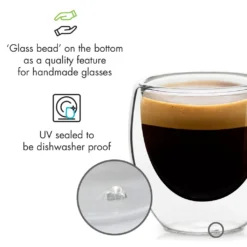 Klarstein Glaswerk Vienna Doppelwandige Gläser , Thermoglas , Trinkglas , Espresso-, Kaffee- Und Shotglas , 4 Stück , Für Heiße Und Kalte Getränke , 80 Ml , Borosilikatglas , Hitze- Und Kältebeständig , Handgemacht , Spülmaschinenfest , Thermoeffekt -Tassenladen b0849fba7ede03d6ae0692cc4682809e