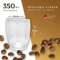Felino® Latte Macchiato Gläser Doppelwandige Thermogläser Set [6 Stück] [350 Ml] Glas Tassen Groß Für Cappuccino, Kaffee, Espresso -Tassenladen b1098fb57674f2023d1f1cdcefc3afa3