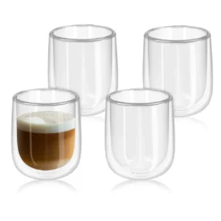 Navaris 4x Doppelwandige Gläser 350ml - Thermogläser Für Cappuccino Latte Macchiato Tee Wasser Cola Cocktails - 4er Set Kaffeegläser Borosilikat