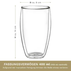 Creano Doppelwandiges Thermoglas 400ml „DG-SH“, Großes Doppelwandglas Aus Borosilikatglas, Doppelwandige Kaffeegläser, Teegläser, Latte Gläser 4er Set -Tassenladen c8882af7c10ab86eb93b9fcabc1241c0