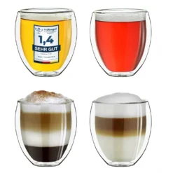 Creano Doppelwandige GlĂ€ser 400ml âDG-Bauchigâ, 4er Set, GroĂes Thermoglas Doppelwandig Aus Borosilikatglas, KaffeeglĂ€ser, TeeglĂ€ser, Latte GlĂ€ser, DoppelwandglĂ€ser
